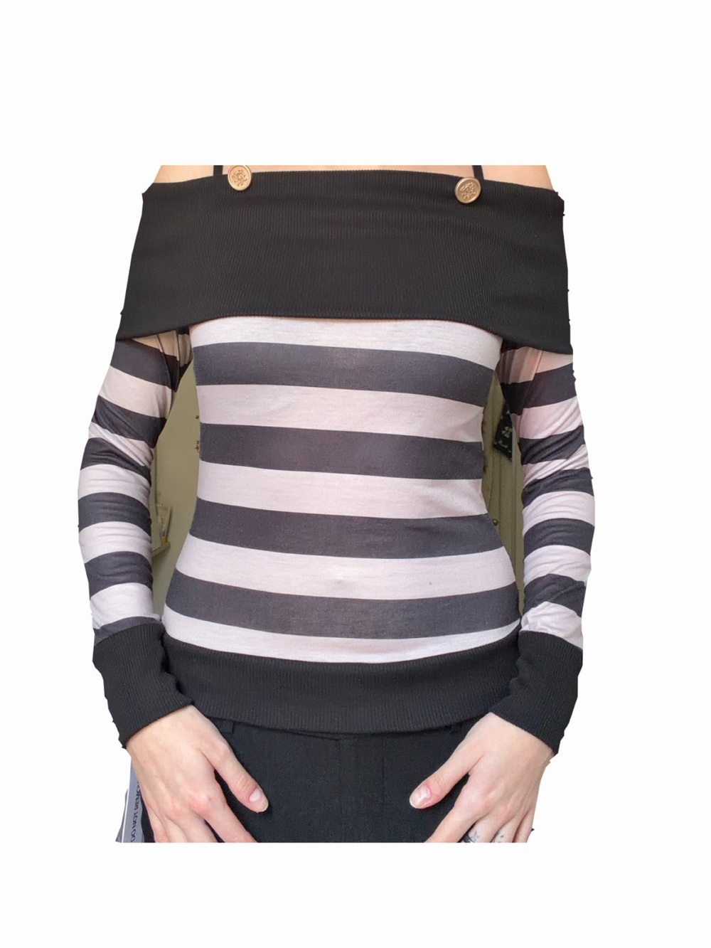 Off-Shoulder Striped Long-Sleeve
